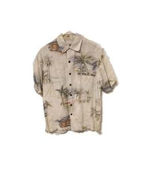 Brigata Men’s Vintage Tropical Print Linen Blend Button Down Shirt Size S